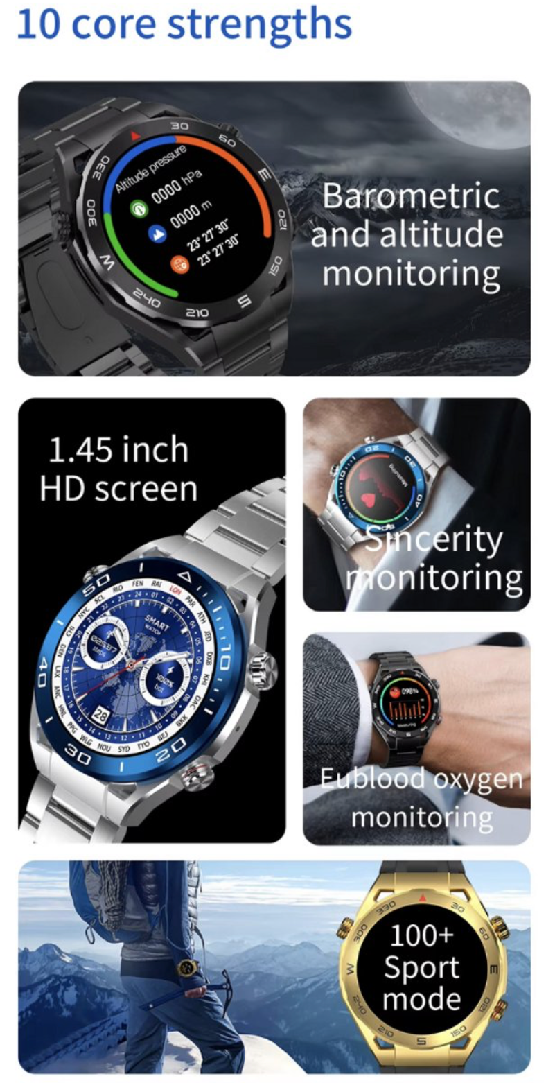 Smart Watch Ultimate Pro Serie met NFC - Sport Modus - Gezondheidsmonitor - Bluetooth - Langdurige Batterij - IP67 Waterdicht - 2 Banden - Bloeddrukmeter - Hartslagmeter - Zuurstofmeter